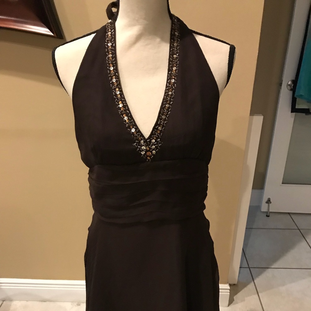 Halter silk dress dark brown/truffle size 10